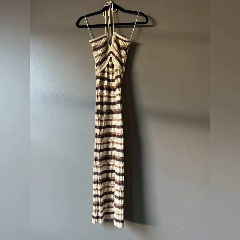 Striped Brown and Cream Knit Dress